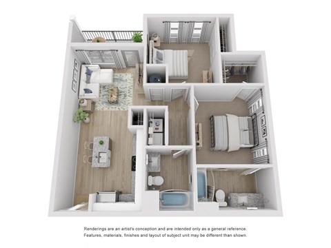 Floor plan for 2 beds, 2 baths, 921 sqft
